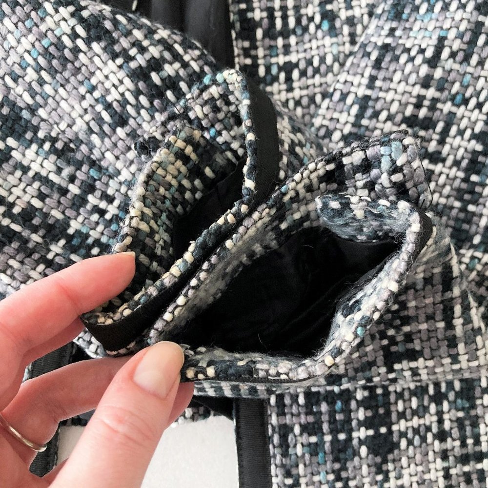 Vintage Yumi Mazao Paris tweed blazer / woven jacket (white, black, teal / blue) - Picture 10 of 13